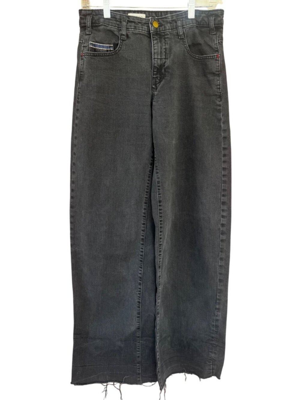 PILCRO Anthropologie Women Wide Leg Raw Hem Jeans Size 28 Black Stretch Pants
